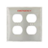 Duplex Receptacle Wallplate, 2-Gang, 'EMERGENCY', 302 Stainless Steel By Leviton 84016-E40