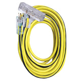 50' 12/3 Extreme All Weather Lighted Triple Tap Extension Cord, Yellow/Black By Voltec 05-00124