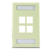 Wallplate, QuickPort, 1-Gang, 4-Port, ID Windows, Ivory By Leviton 42080-4IS