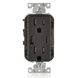 Combo Duplex Receptacle/USB Charger, 15 Amp, 125 Volt, Decora, Black By Leviton T5633-E